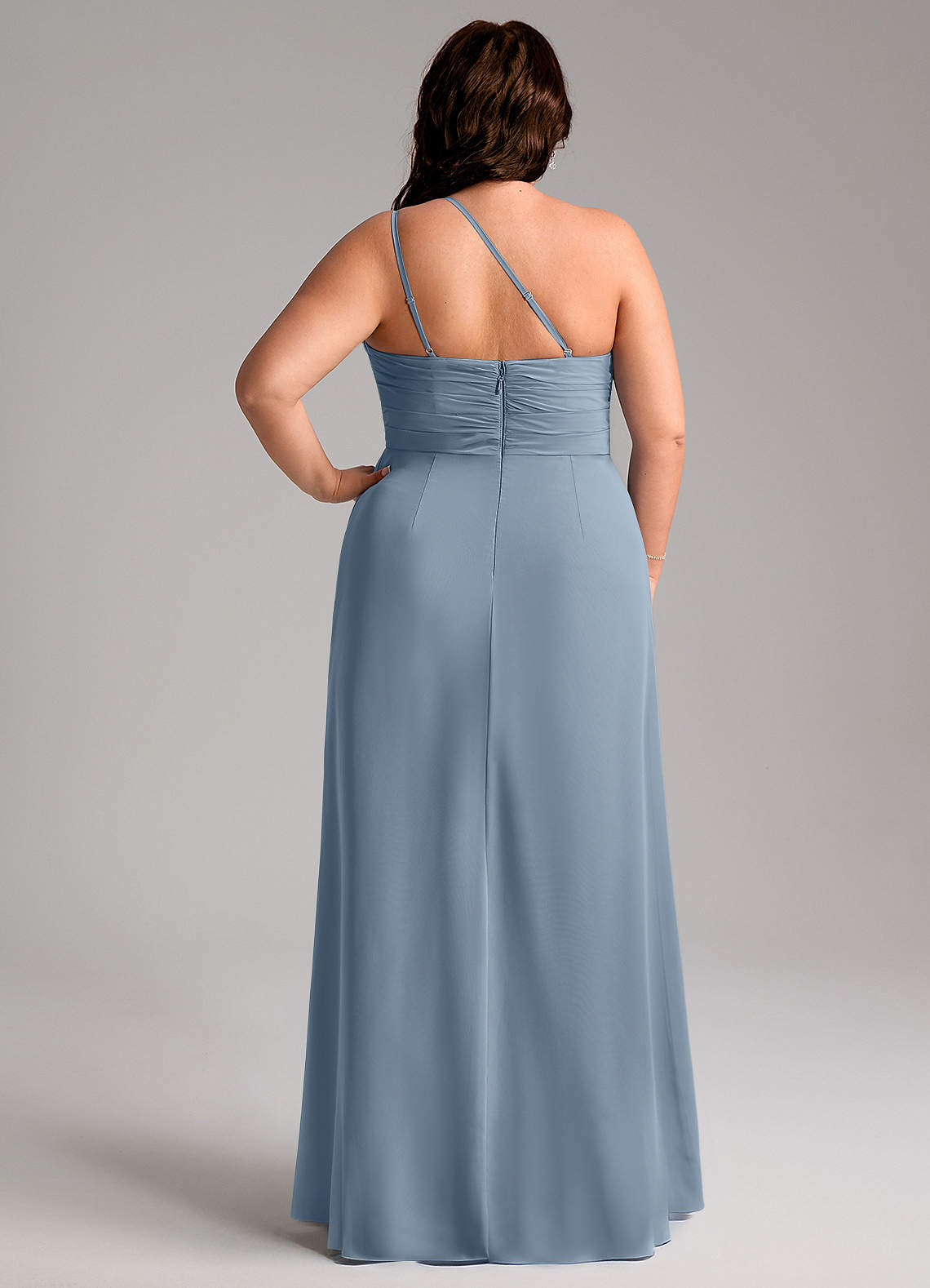 Azazie Eren Bridesmaid Dresses Dusty Blue Sheath One Shoulder Chiffon Dress image8