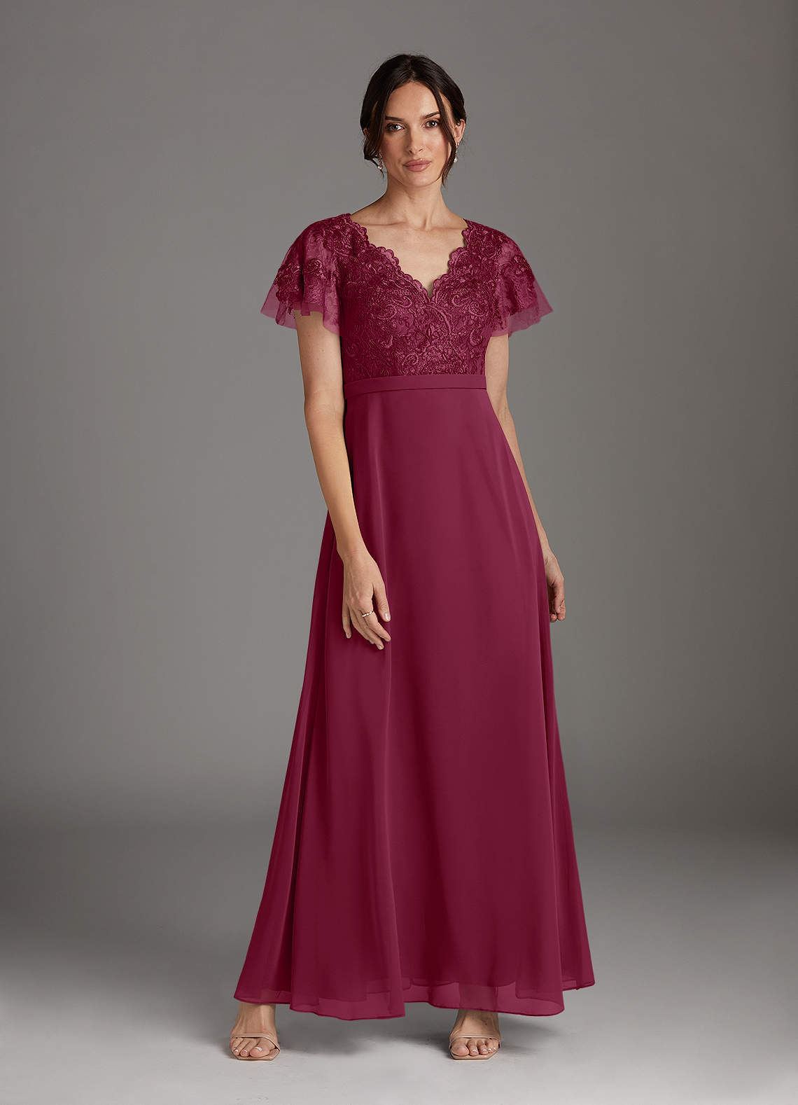 Azazie Singer Abiti per la Madre della Sposa Abito A-Line in Chiffon con Scollo a V in Pizzo Gelso image1