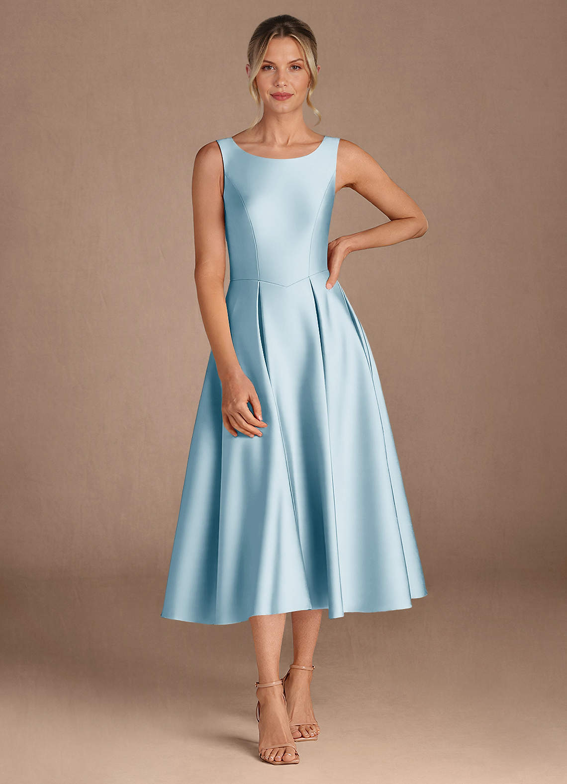 Azazie Fulton Abiti per la Madre della Sposa Abito A-Line in Raso Elasticizzato Plissettato Azzurro image3
