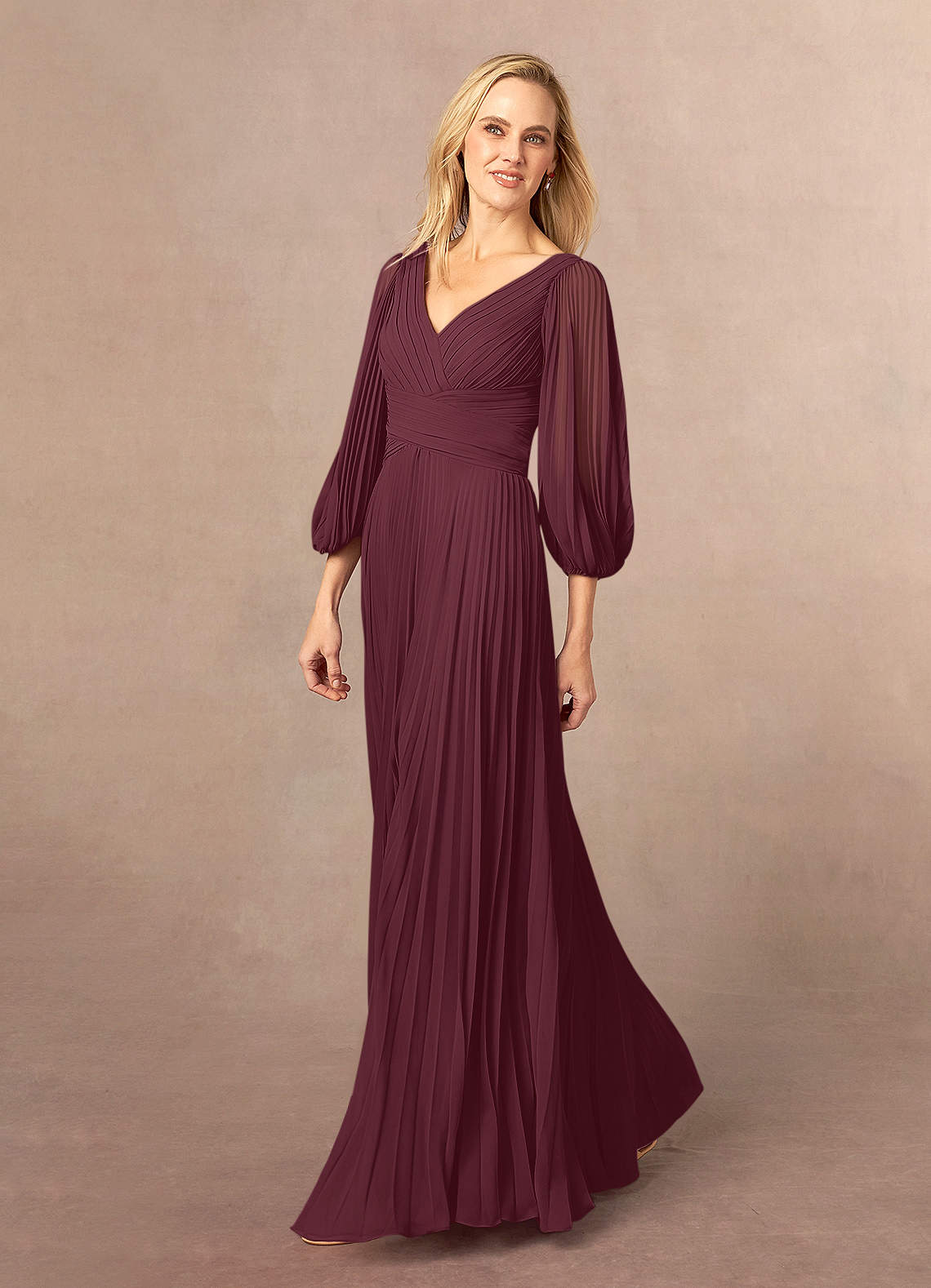 Cabernet V-Neck A Line Pleated Red Carpet Dress main image 1