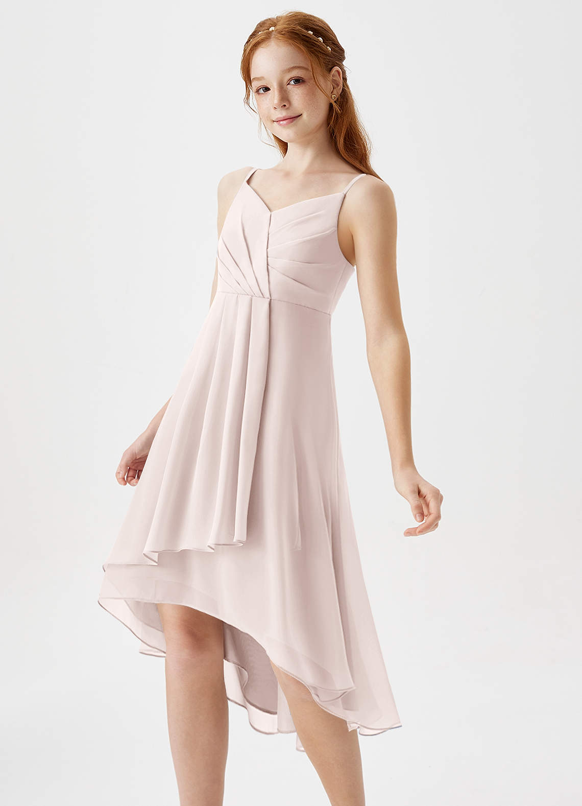 Azazie Mariam Junior Vestido de Pétalo De Rosa de Gasa de Corte En A con Plisado image1