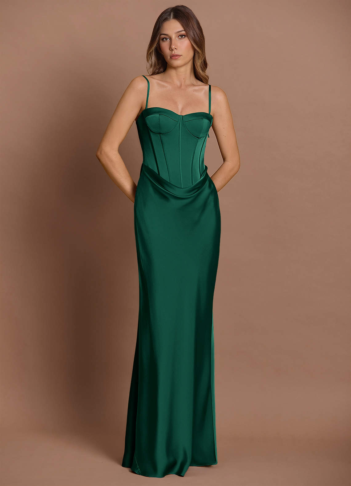 emerald maxi dress formal Emerald Green Satin Maxi Dress: V-Neck A-Line Gown with Slit