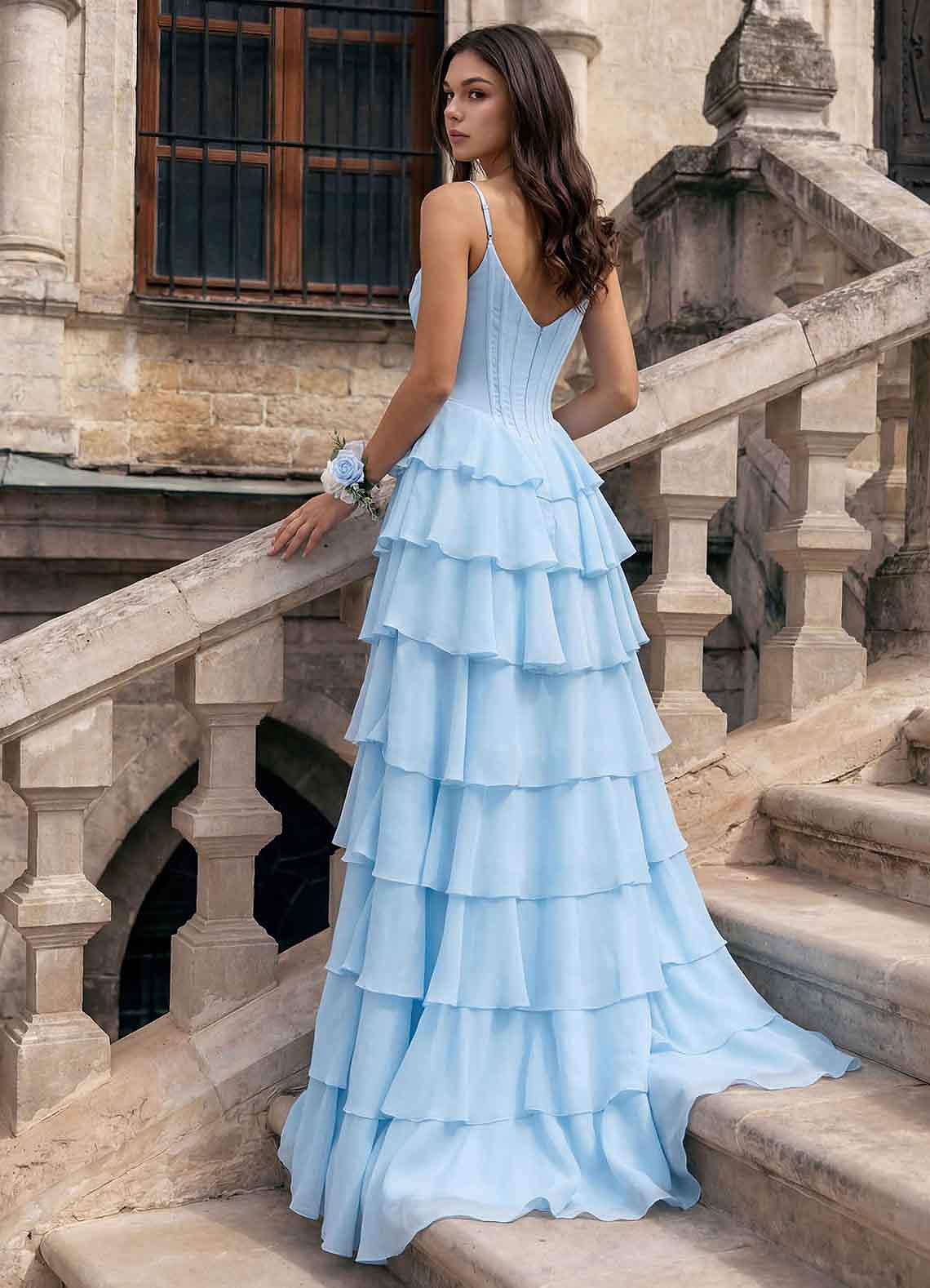 sky blue dress long Elaine Chiffon Beaded Maxi Dress / Sky Blue | MESHKI