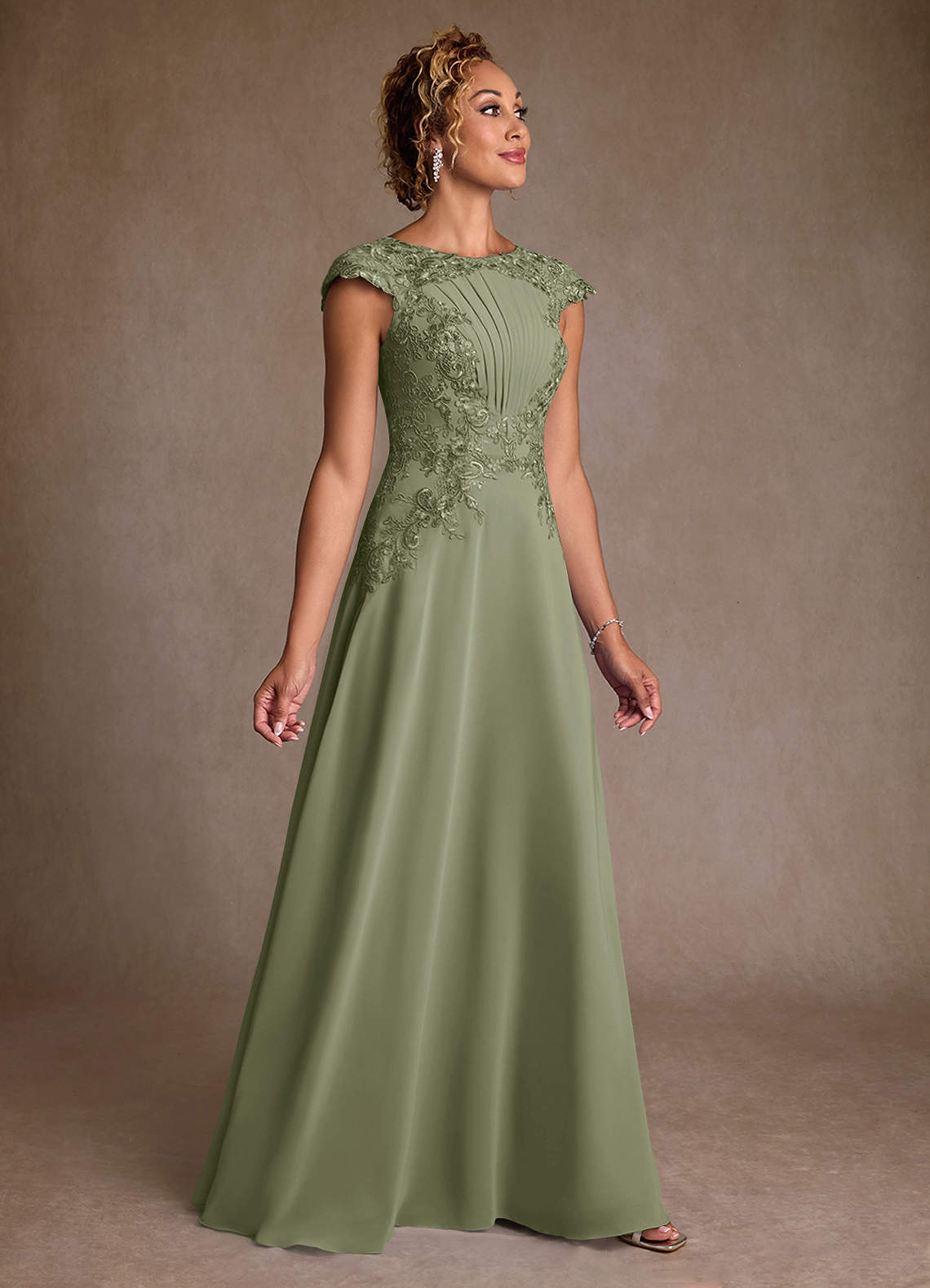 Azazie Christi Mother of the Bride Dresses Pistachio A-Line Lace Chiffon Dress image2