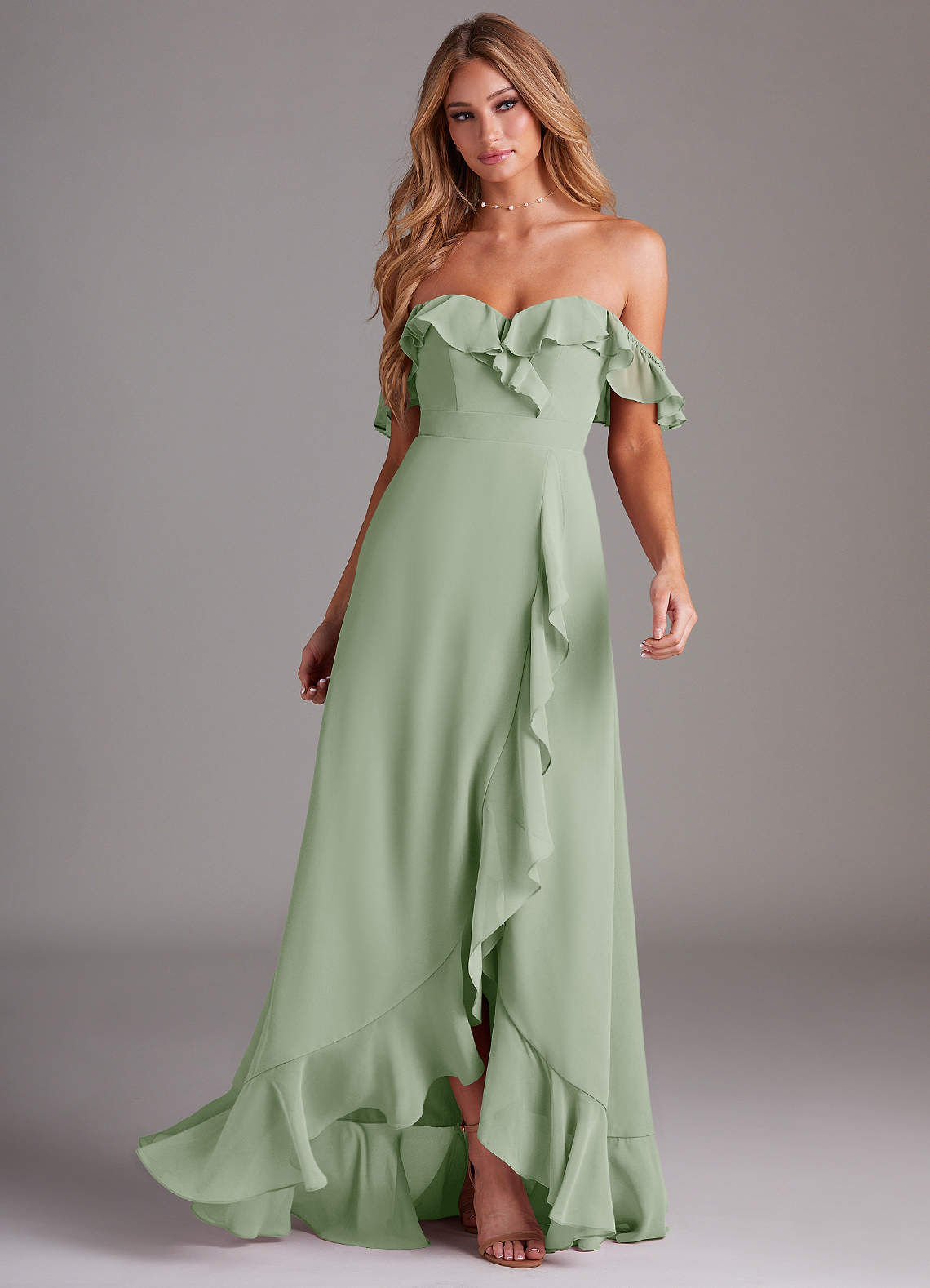 Azazie Lyra Bridesmaid Dresses Dusty Sage A-Line Chiffon Convertible Dress image3