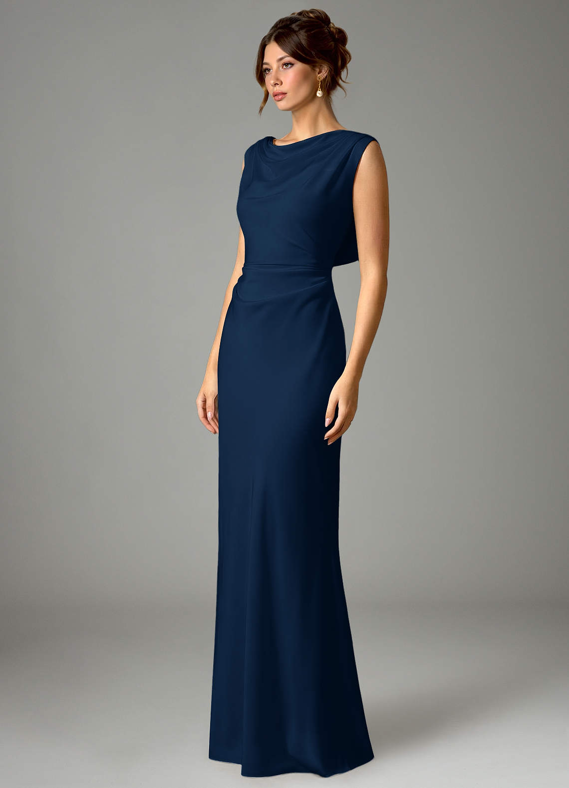 Azazie Kieryn Bridesmaid Dresses Dark Navy Mermaid Pleated Stretch Satin Dress image4