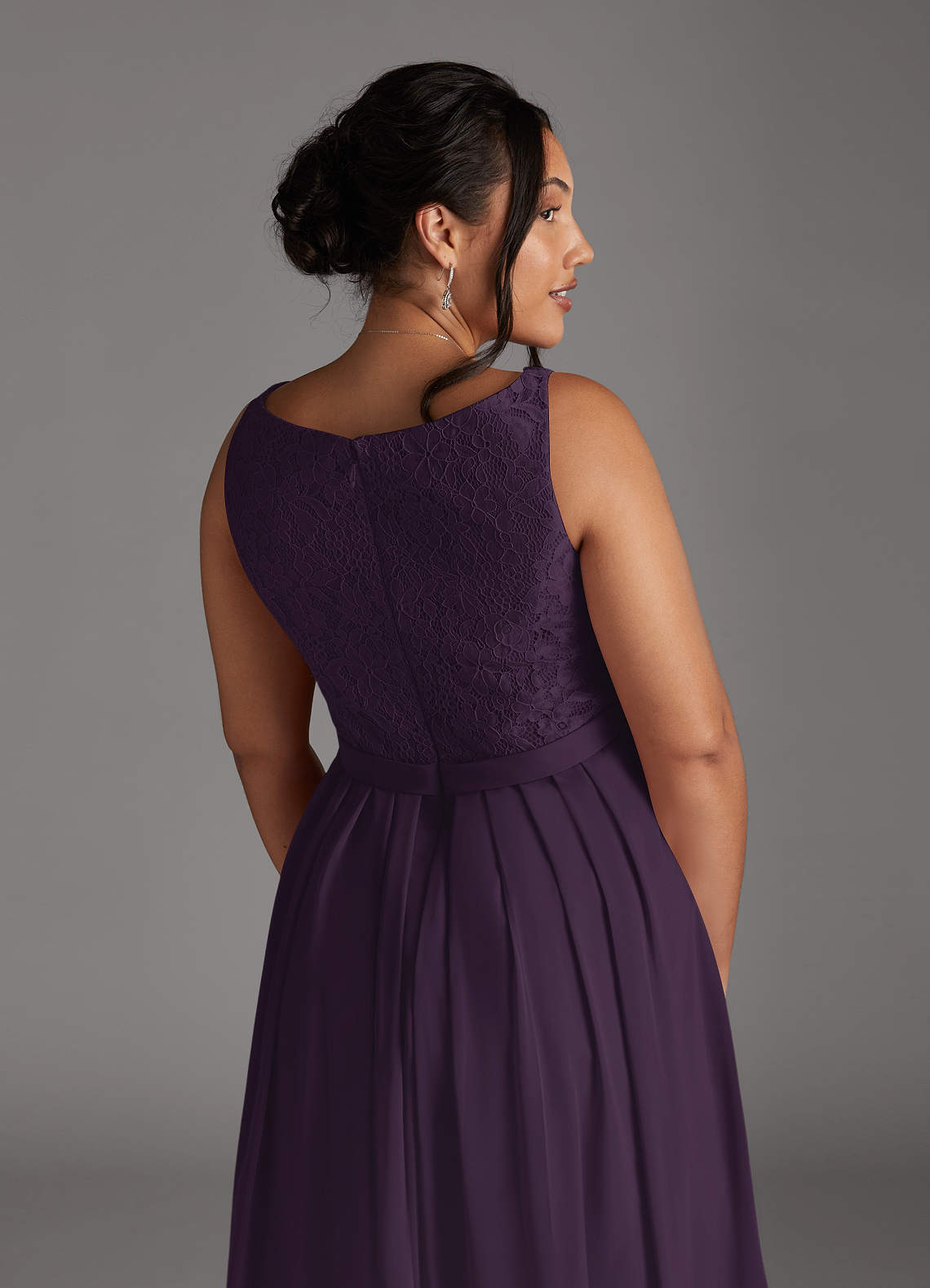 Azazie Ainsling Mother of the Bride Dresses Plum A-Line Square Neckline Lace Chiffon Dress image17