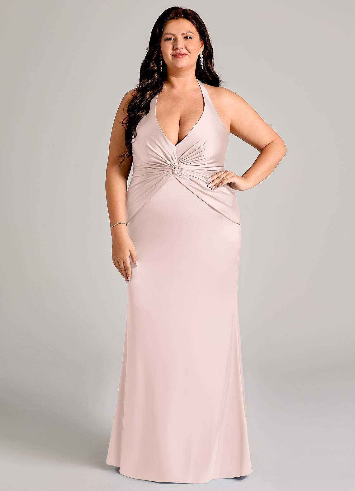 Azazie Valerie Vestidos de damas de honor Vestido de Rosa Rubor de Satén Elástico de Corte Sirena con Plisado image1