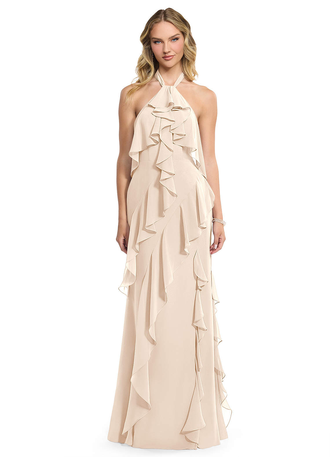 Azazie Velma Bridesmaid Dresses White Alabaster A-Line Side Slit Chiffon Dress image1