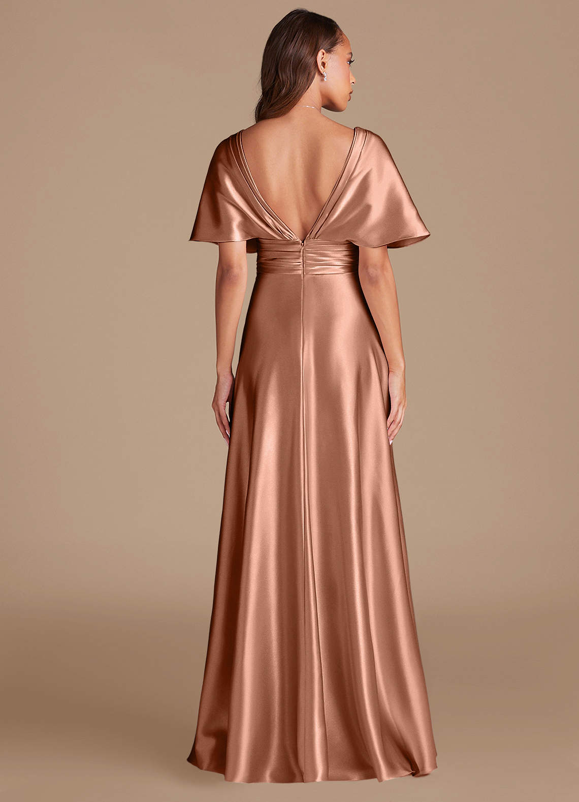 Azazie Pamela Bronzer Metallic Satin Bridesmaid Dresses | Azazie