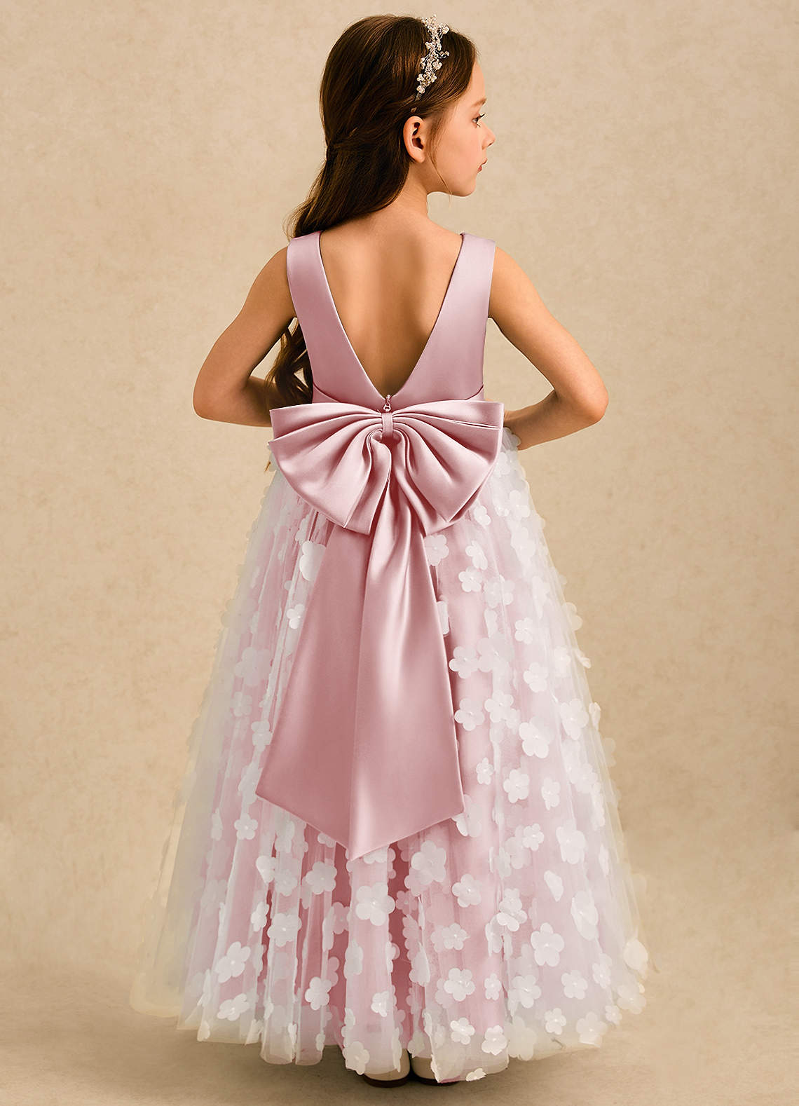 Azazie Ball-Gown Scoop Neck Ankle-Length Tulle Flower Girl Dresses - Powder Pink