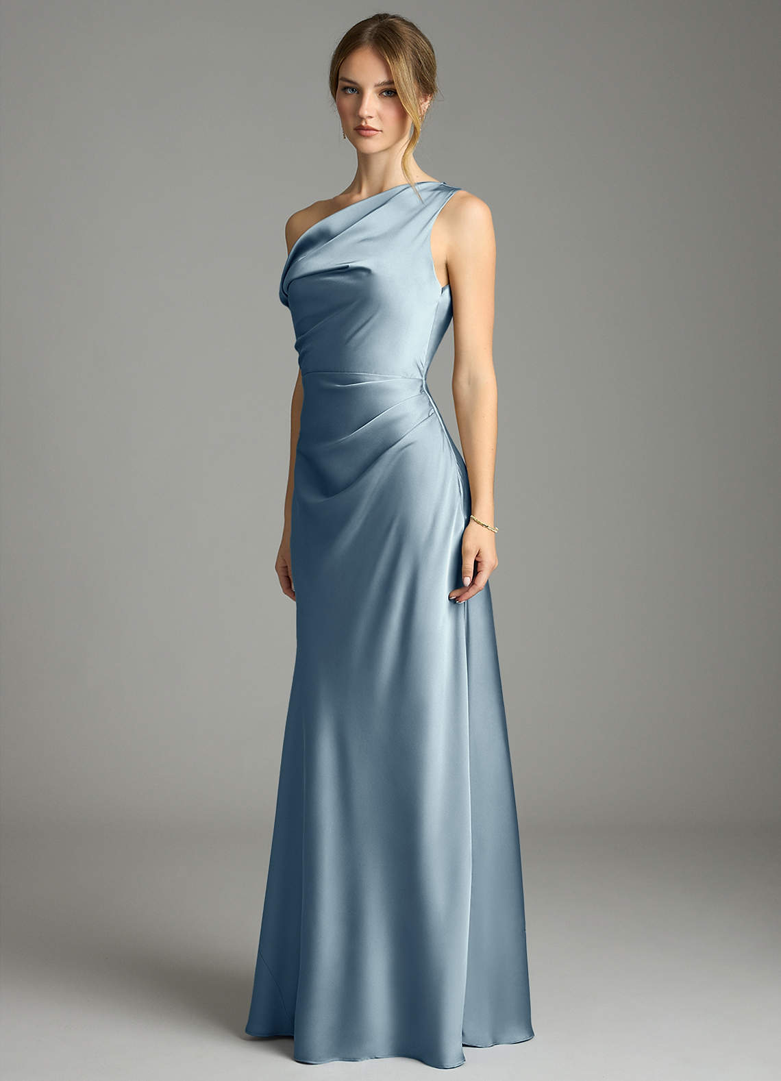 Azazie Emerson Brudepigekjoler Havfrue Off-Shoulder Stræk satin Gulv-længde Kjole image1