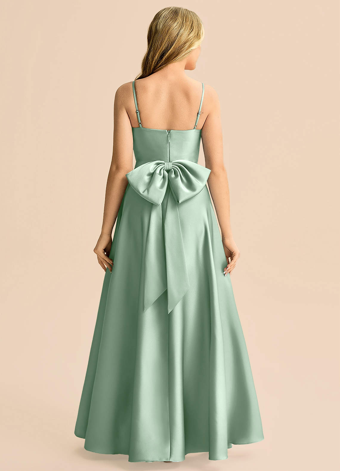 Azazie Rumi Junior Klä av A-Line i Stretch Satin Plisserad image1