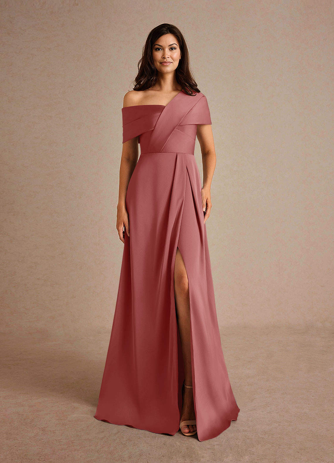 Azazie Milton Mother of the Bride Dresses Antique Rose A-Line Pleated Stretch Satin Dress image6