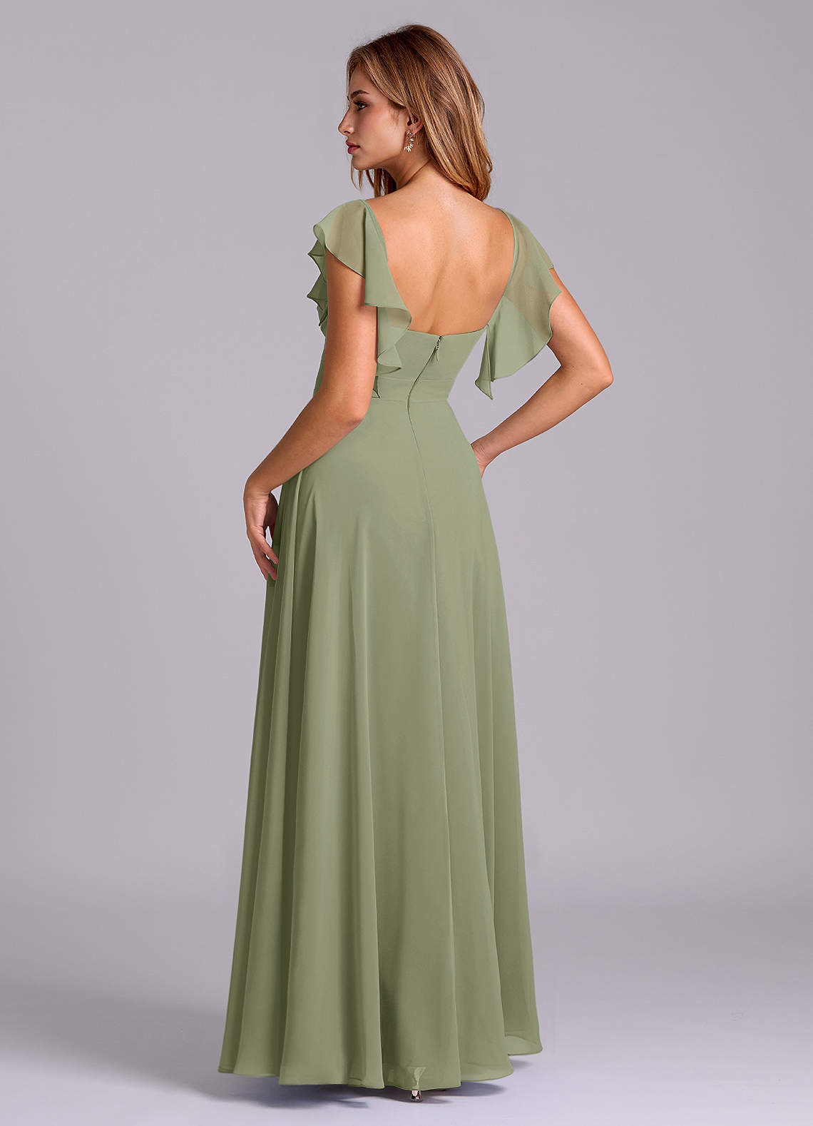 Azazie Leilani Bridesmaid Dresses Pistachio A-Line Pleated Chiffon Dress image4