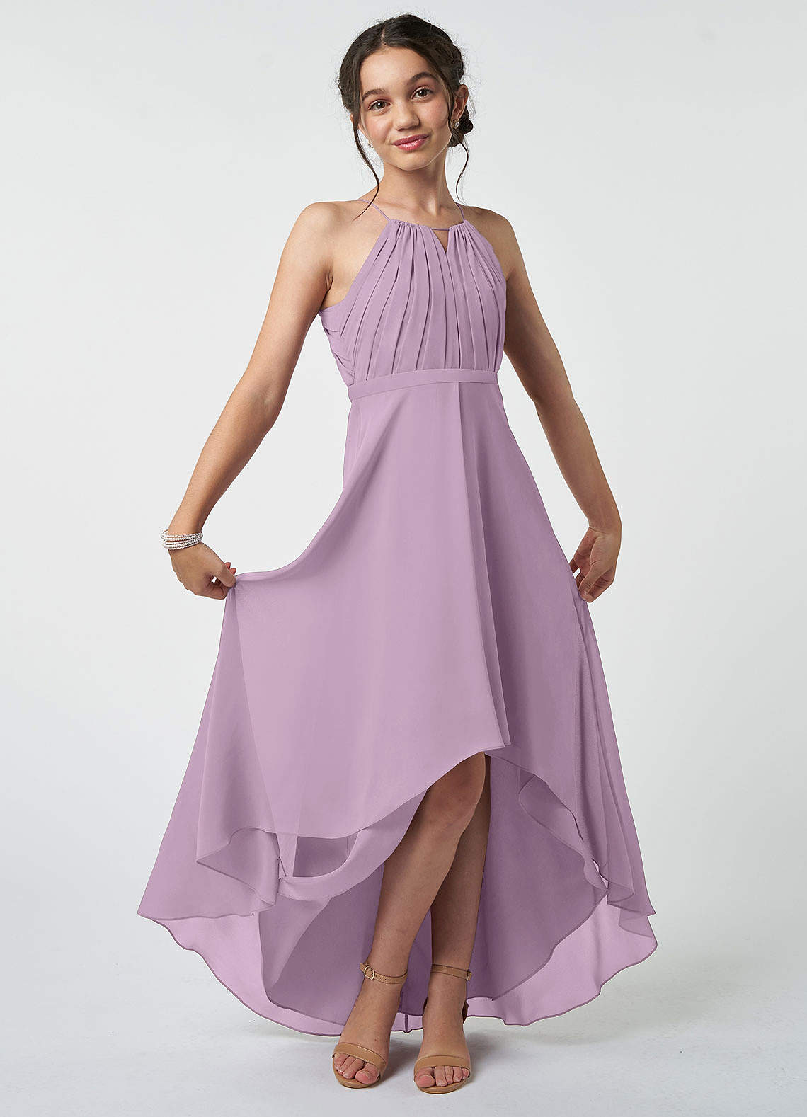 Azazie Oaklynn Junior Wisteria A-Line Pleated Chiffon Dress image1