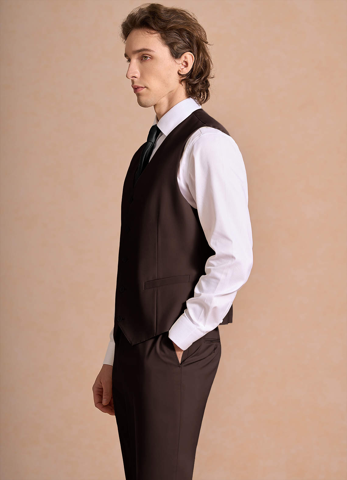 front James Ganache Structured Stretch Suit Vest