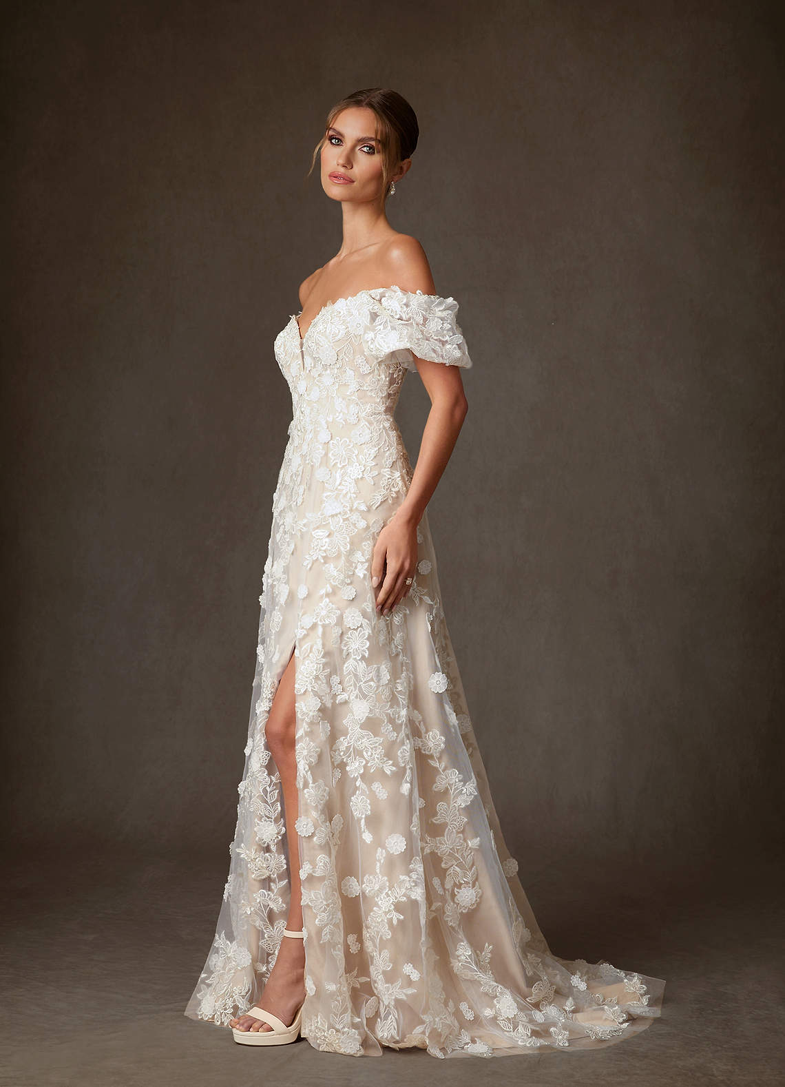 Azazie Vivienne Wedding Dresses Diamond White Champagne A-Line Sweetheart Lace Dress image5