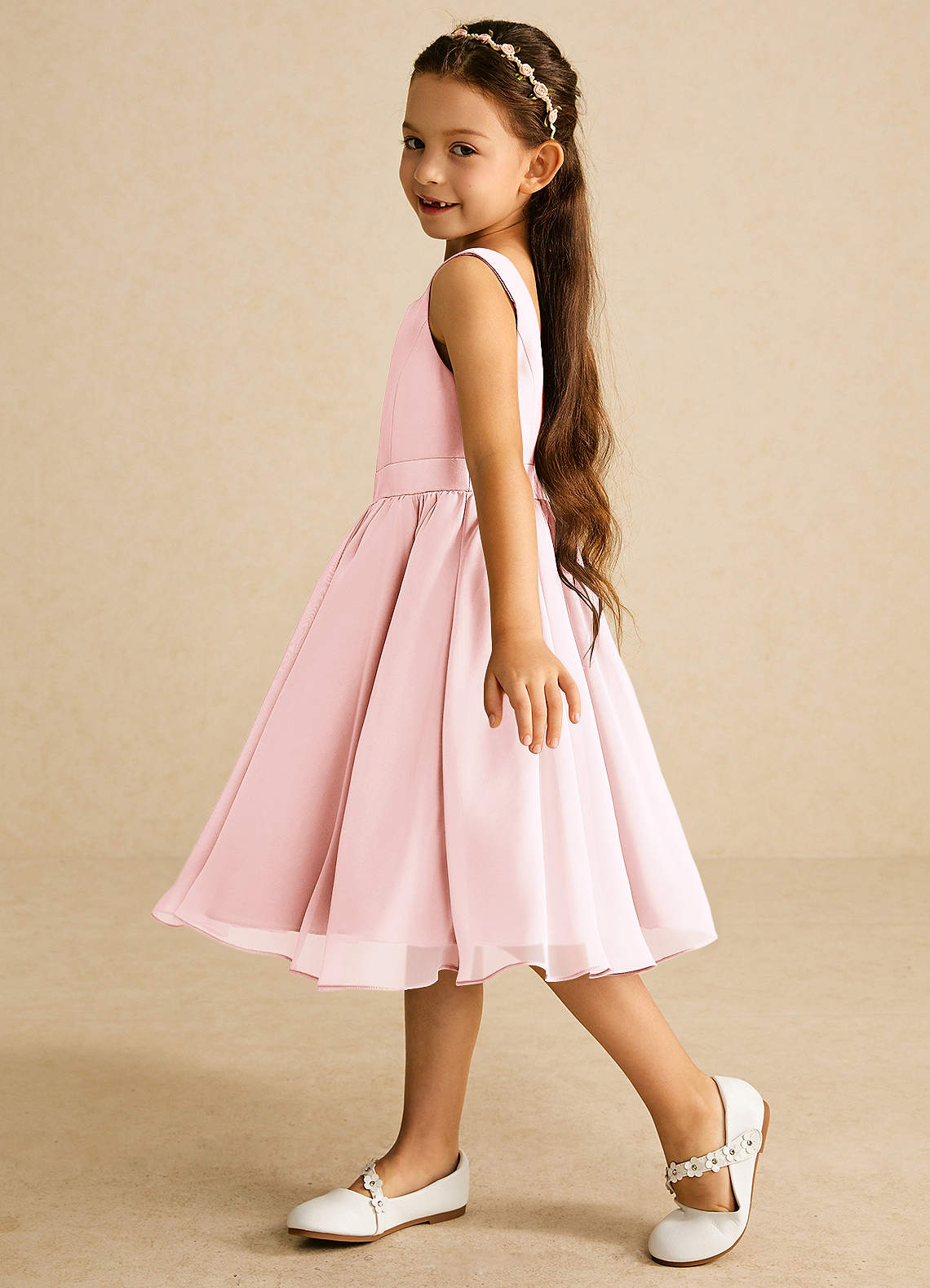 Azazie Ari Flower Girl Dresses Blushing Pink A-Line Sleeveless Chiffon Dress image3
