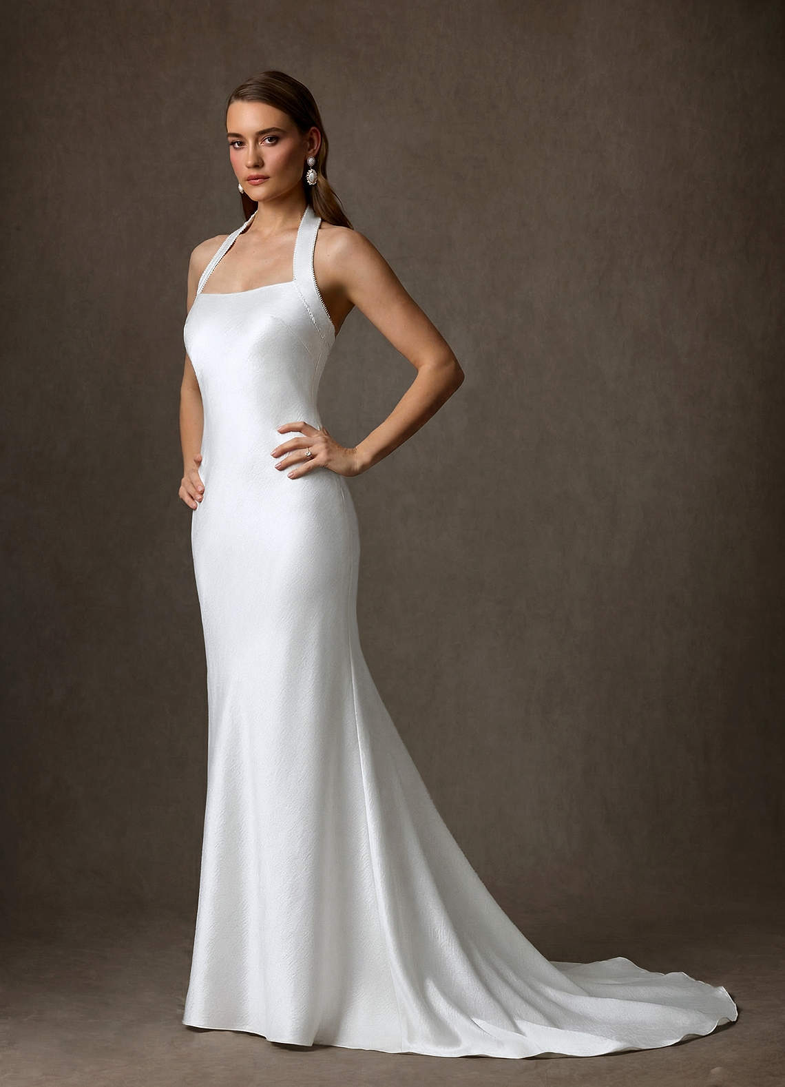 Azazie Marielle Wedding Dresses Diamond White A-Line Charmeuse Dress image5