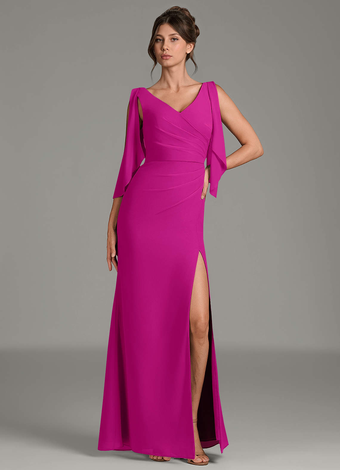 fuchsia chiffon bridesmaid dress Azazie Kristen