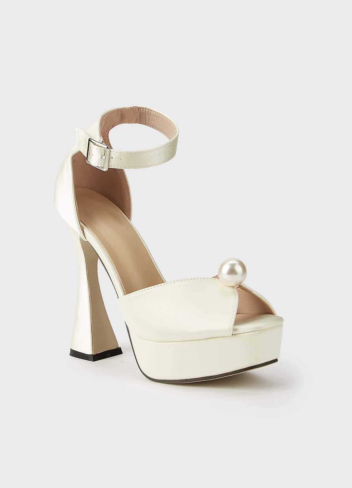 front Satin Pearl Platform Heels