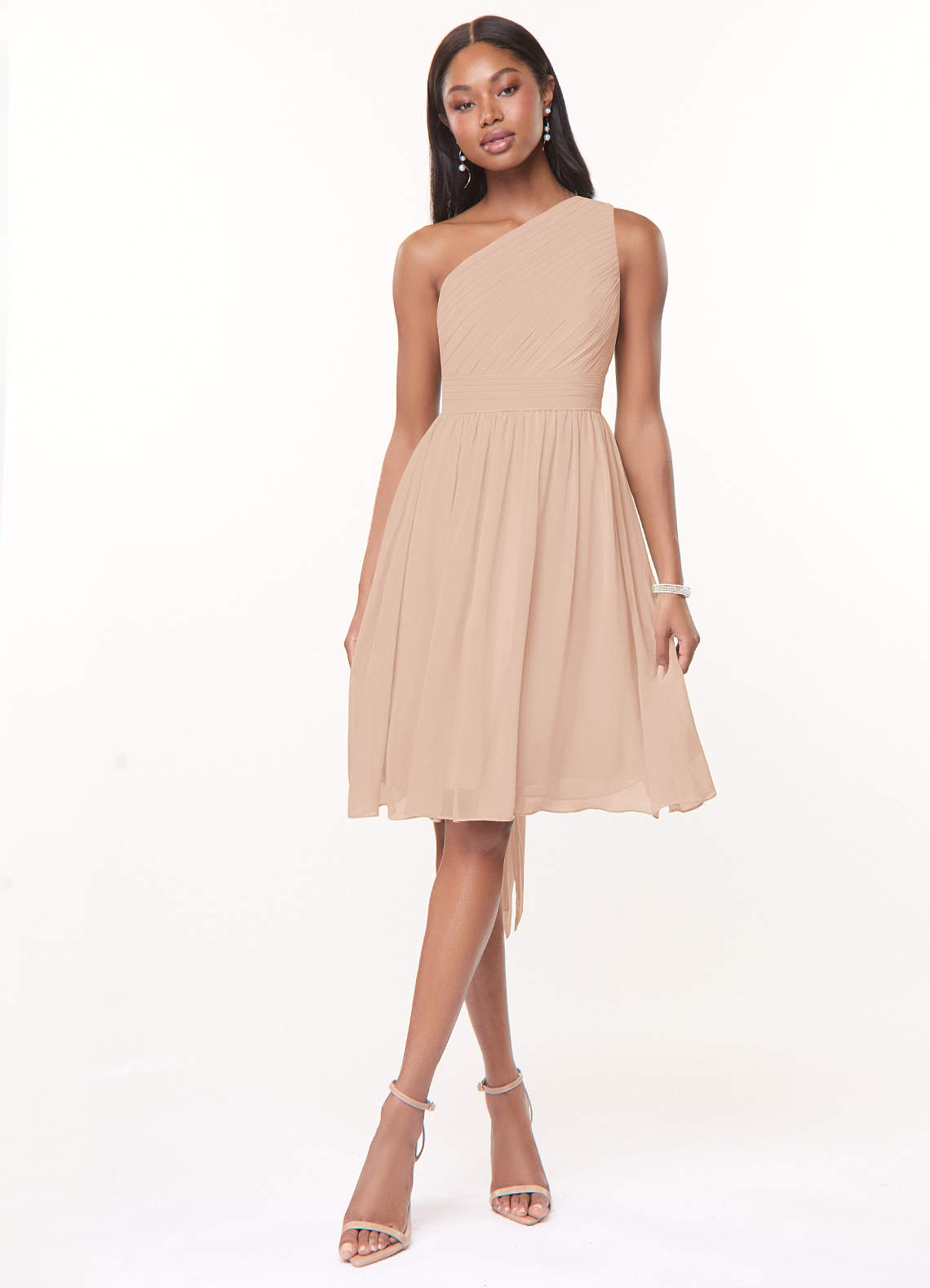 Azazie Katrina Jurken voor bruidsmeisjes Jurk van Chiffon met A-Lijn One-Shoulder Engelse Roos image1