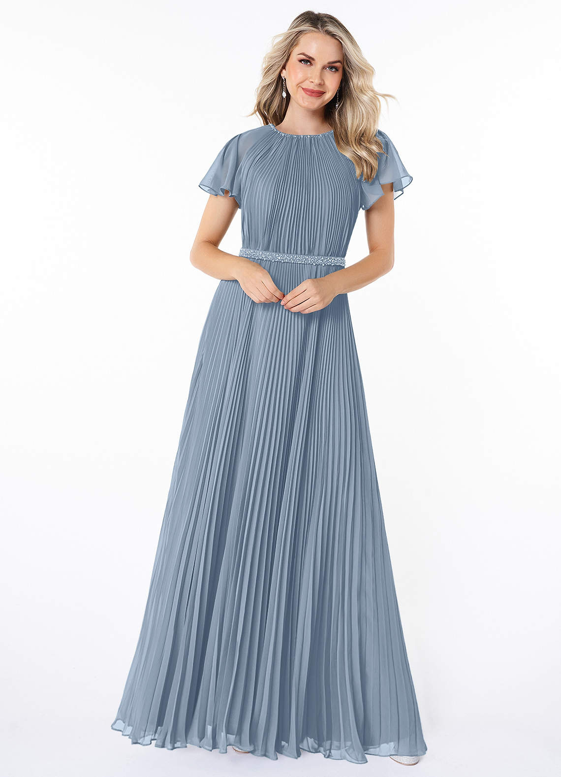 Azazie Kara Modest Bridesmaid Dresses A-Line Pleated Chiffon Floor-Length Dress image3