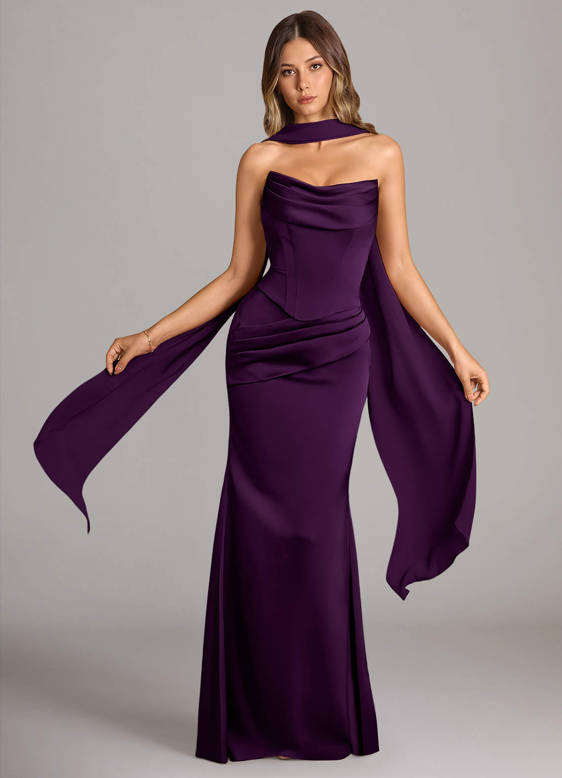 Azazie Sorrel Bridesmaid Dresses Grape Mermaid Strapless Stretch Satin Convertible Dress image1