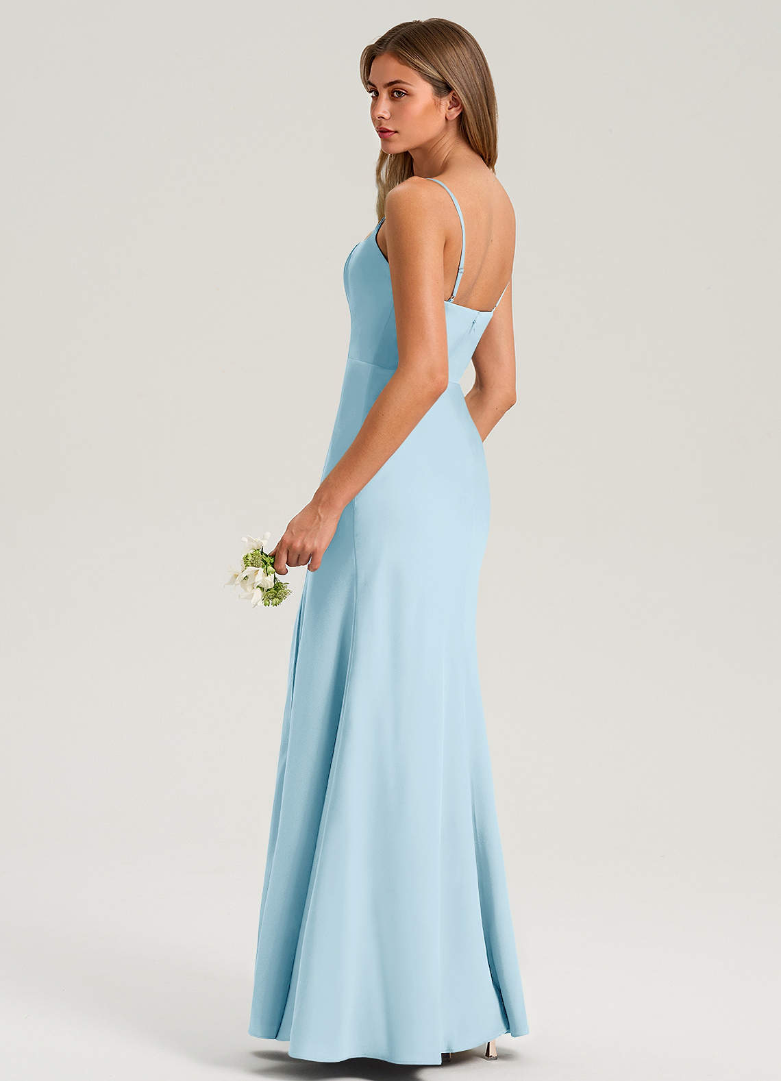 Azazie Lidia Bridesmaid Dresses Sky Blue Mermaid Side Slit Stretch Satin Dress image11