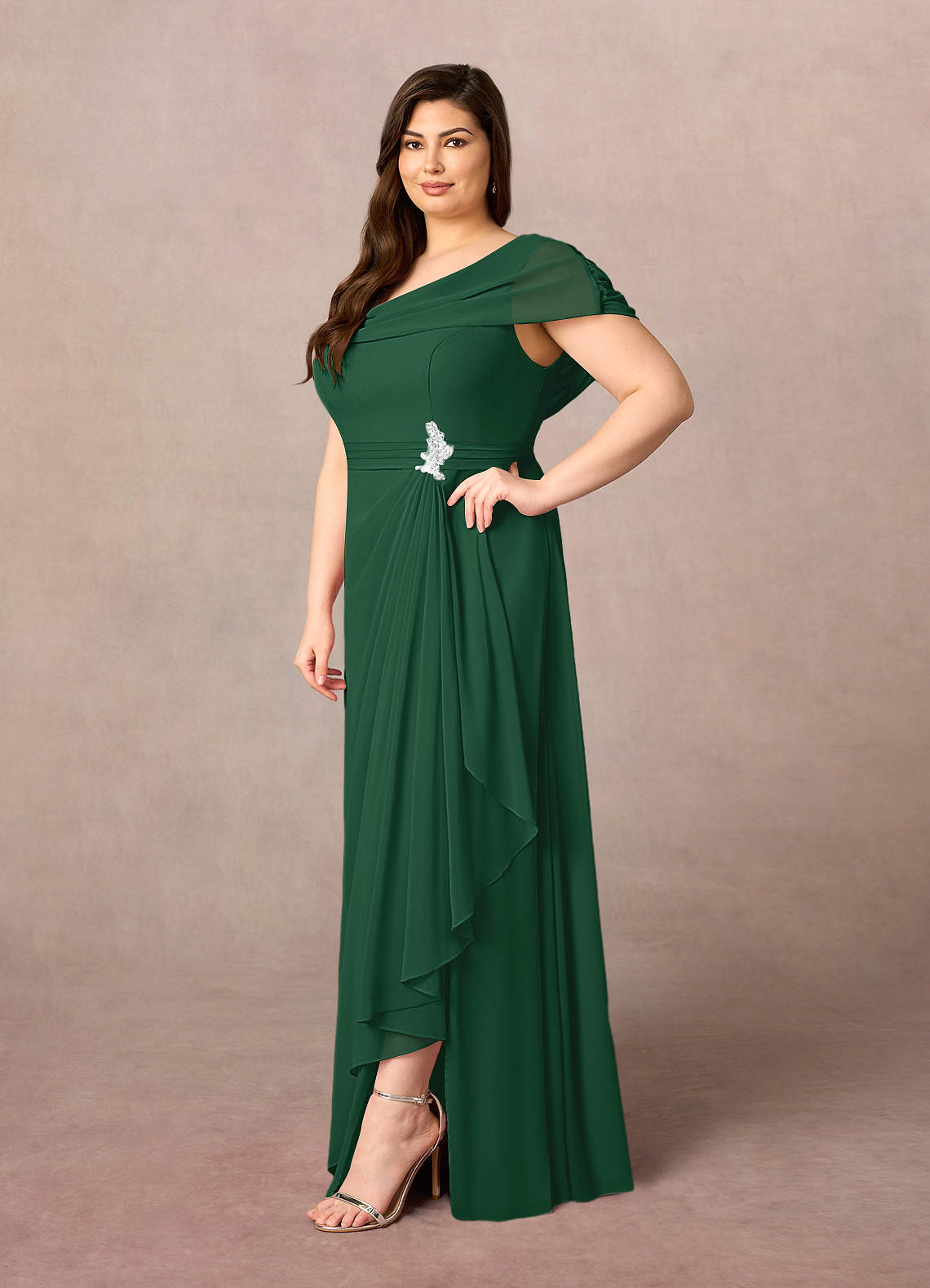 Azazie Mary Mother of the Bride Dresses Dark Green A-Line Side Slit Chiffon Dress image6