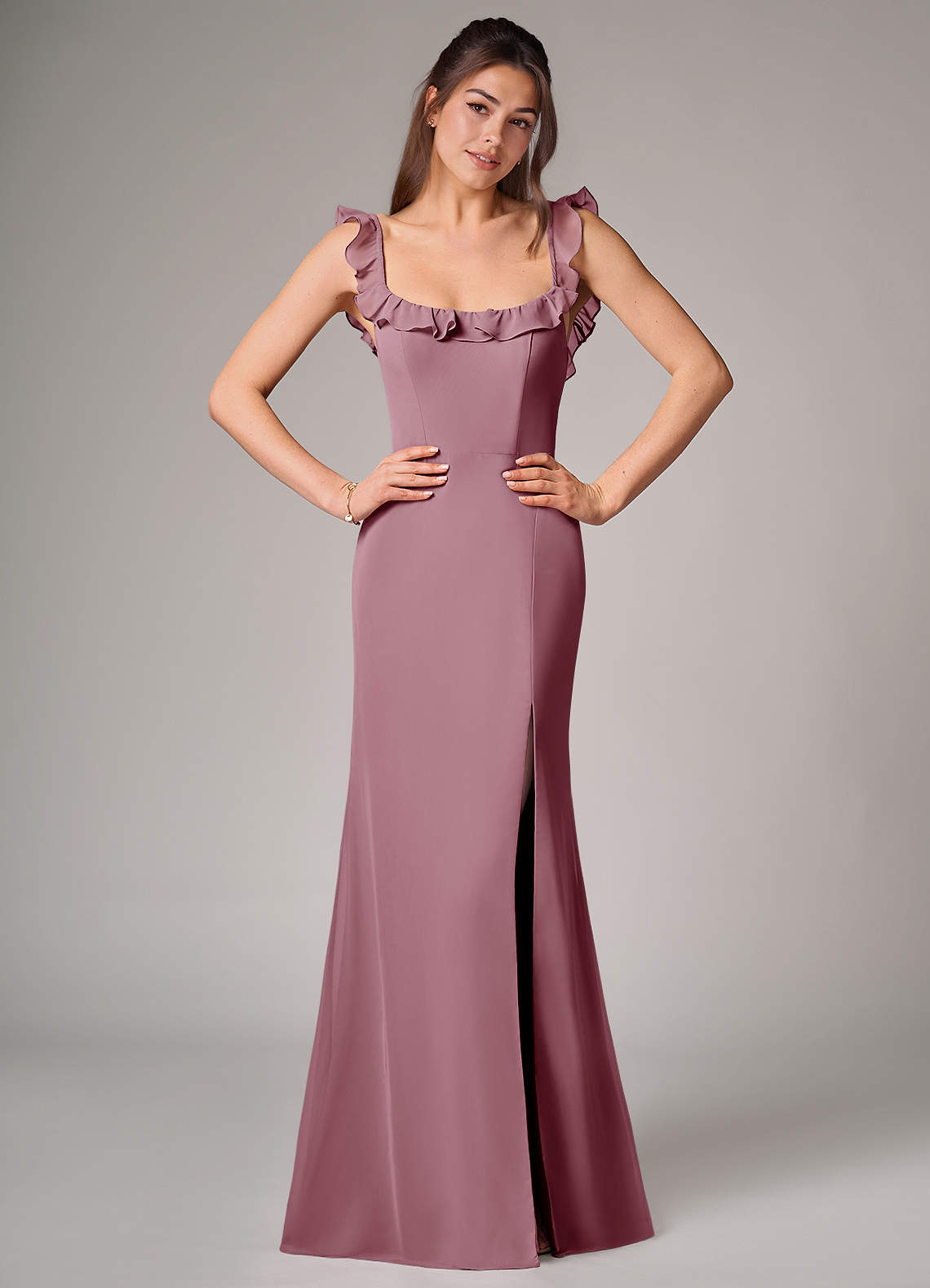 Azazie Callie Bridesmaid Dresses Vintage Mauve Mermaid Side Slit Chiffon Convertible Dress image1