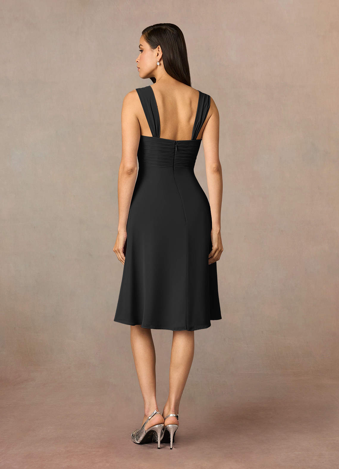 Azazie Olivia Black A-Line Square Neckline Pleated Chiffon Dress