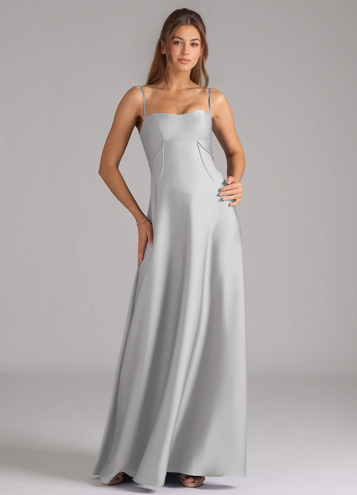Azazie Valentine Brudtärnklänningar Klänning av A-Linje i Stretch Satin Korsett Silver image1