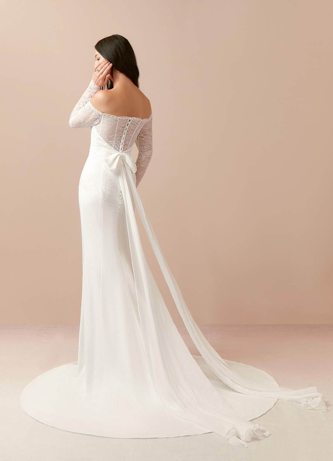 Azazie Aracely Wedding Dresses Diamond White Mermaid Off the Shoulder Stretch Crepe Dress image1