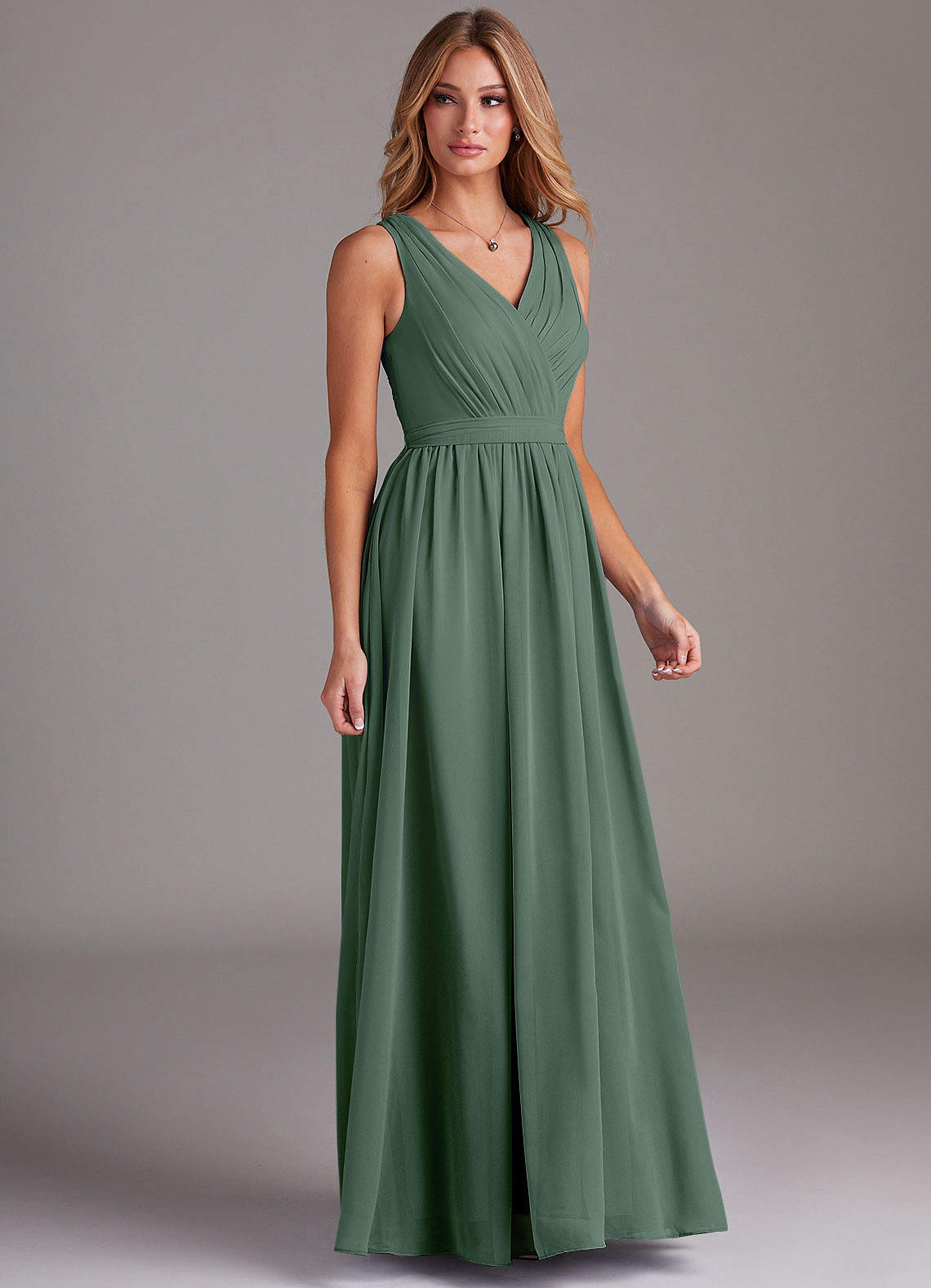 Azazie Kingsley Robes de demoiselle d'honneur Robe Trapèze en Mousseline de soie Dentelle Eucalyptus image4