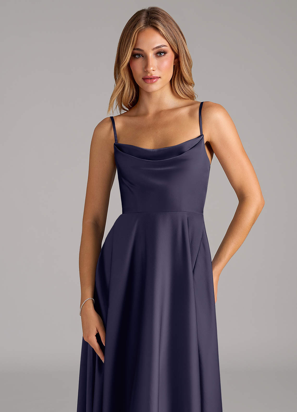 Azazie Elle Bridesmaid Dresses Stormy A-Line Pleated Stretch Satin Dress image1