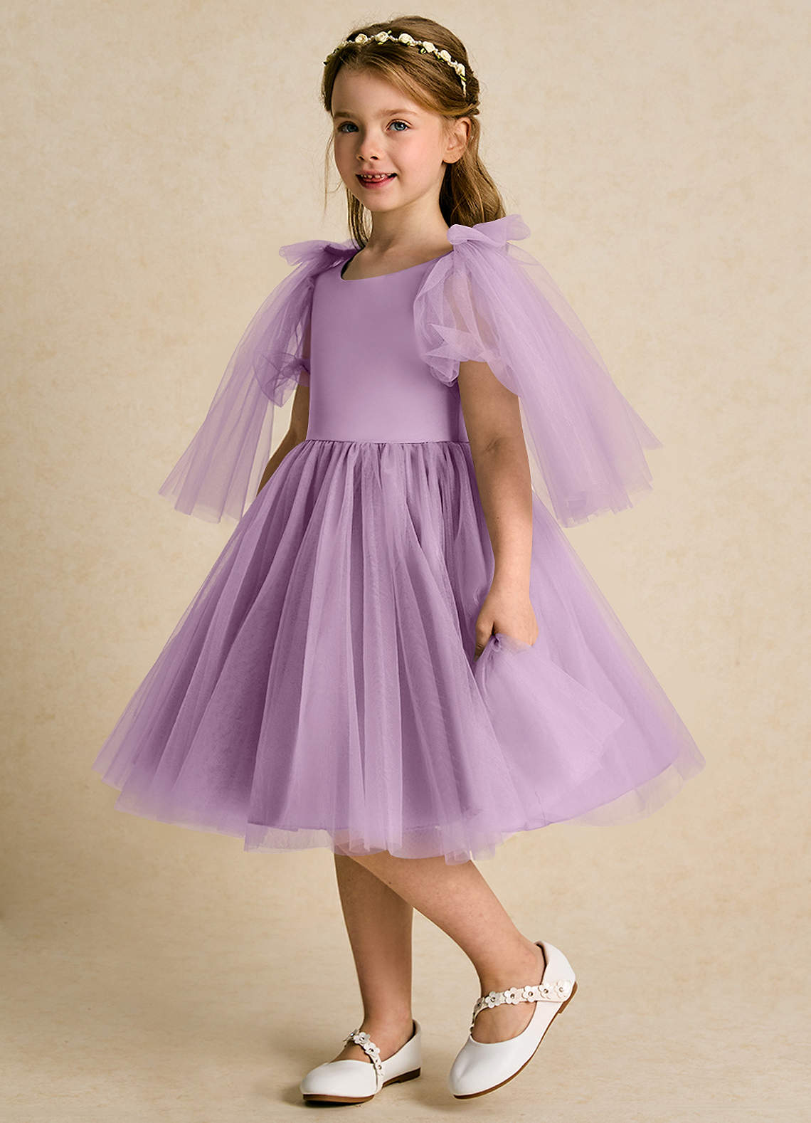 Azazie Duchess Flower Girl Dresses Wisteria A-Line with Sleeves Tulle Dress image1