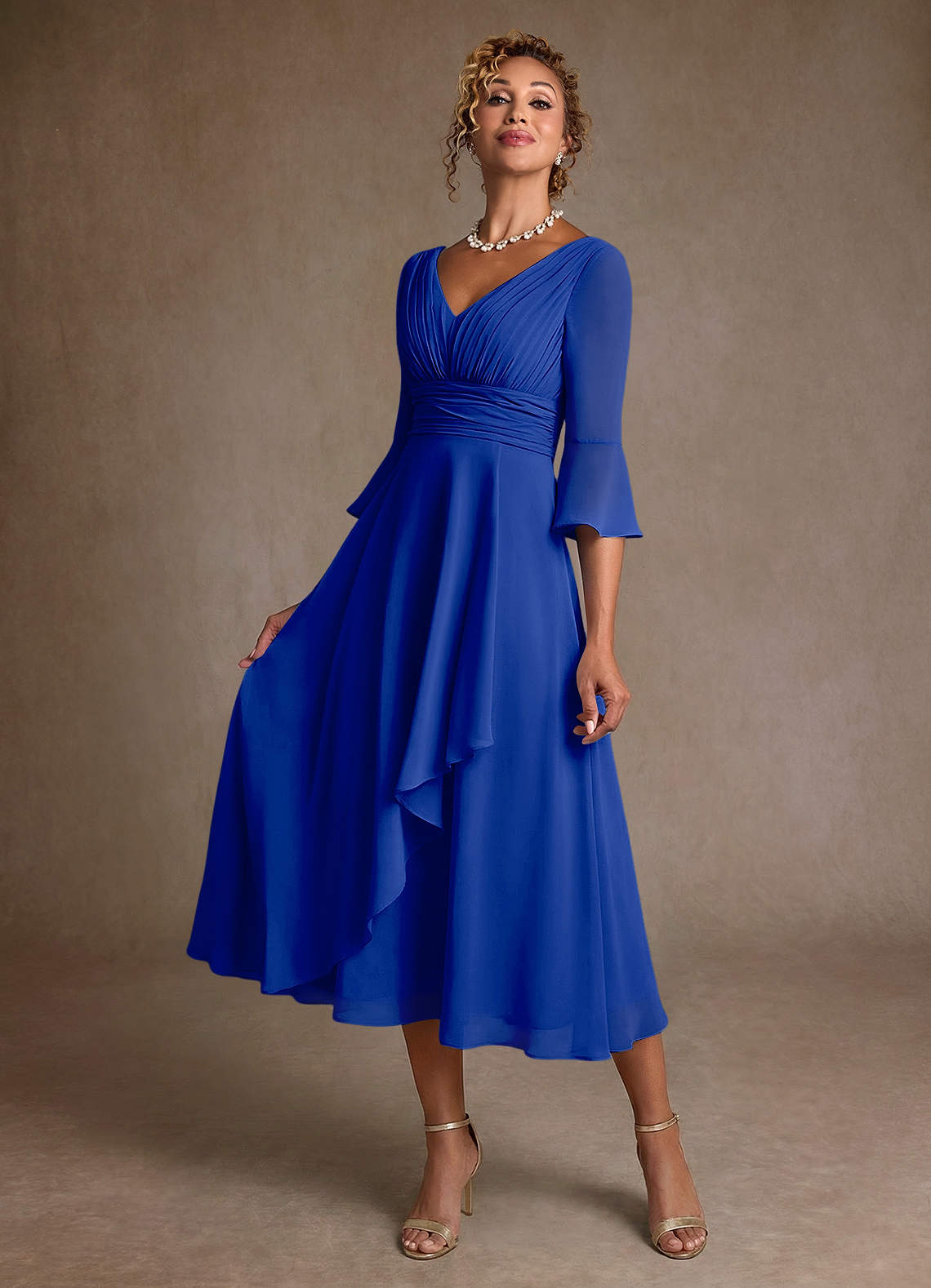 Azazie Aerynne vestidos de madre de la novia Vestido de Azul Real de Gasa de Corte en A con Plisado image2