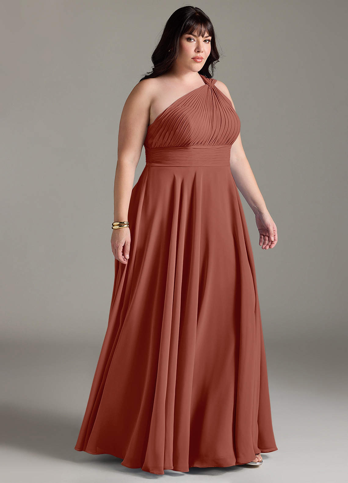 Azazie Charlize Bridesmaid Dresses Auburn A-Line One Shoulder Chiffon Dress image9