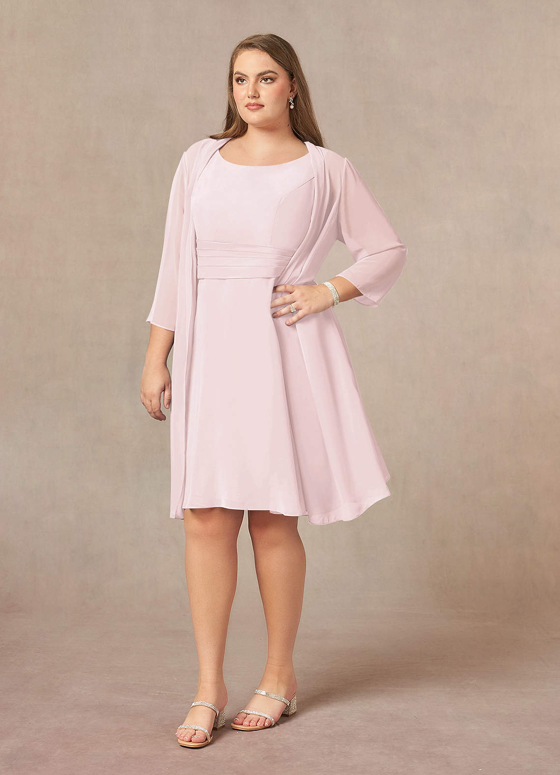 Azazie Shirley Mother of the Bride Dresses A-Line Scoop Pleated Chiffon Knee-Length Dress image1