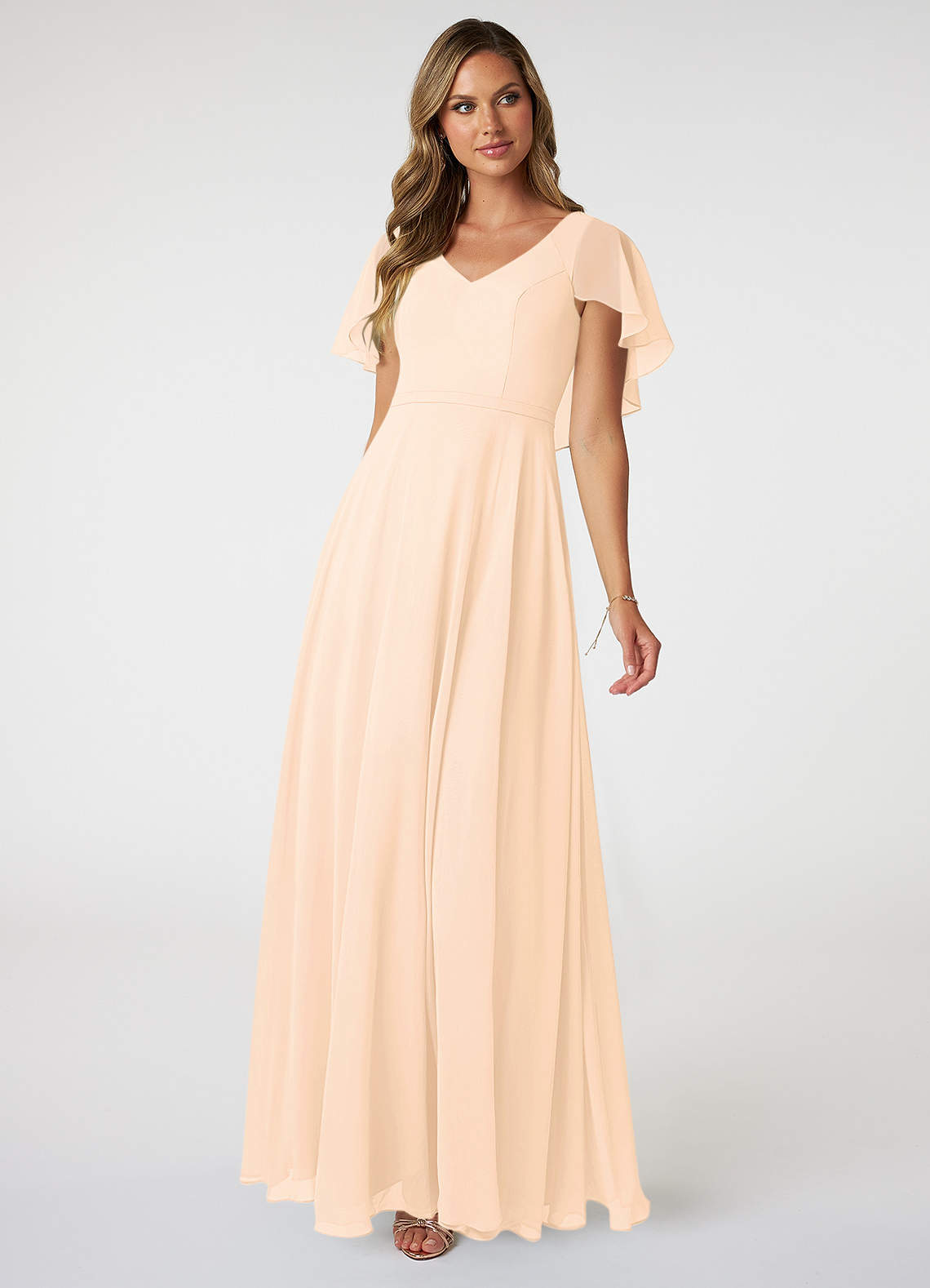 Azazie Jamie Bridesmaid Dresses Pearl Pink A-Line Chiffon Dress image1