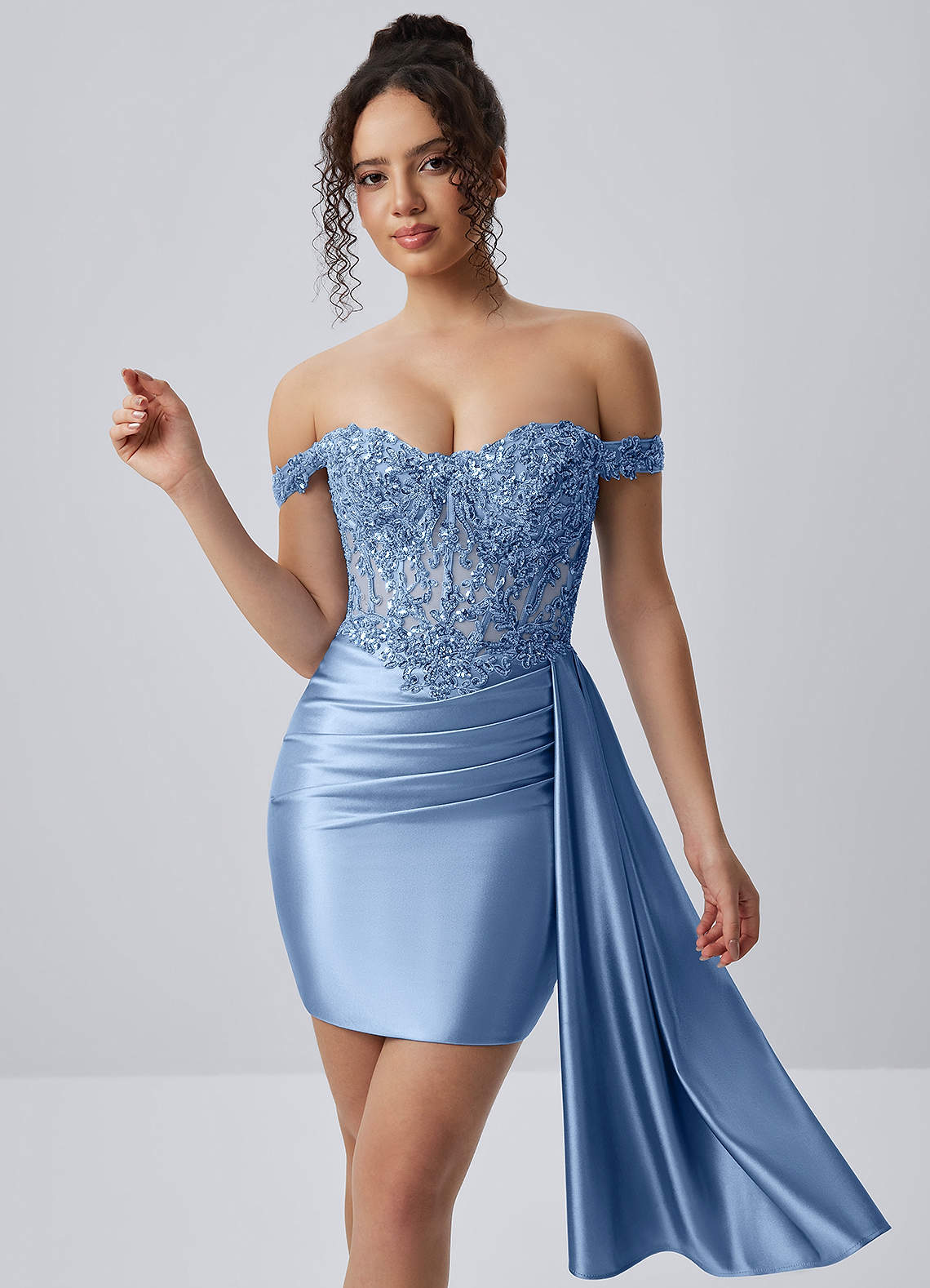 light blue homecoming mini dresses Oralien Beading Sequin Embroidery Stretch Satin Ruffles Corset Lace-Up Dress Prom and HAPPYHOLIDAYS