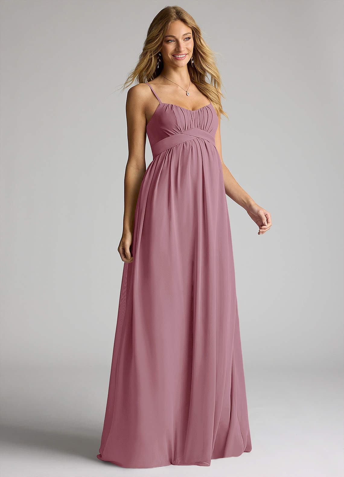 Azazie Llana Maternity Bridesmaid Dresses A-Line Chiffon Floor-Length Dress image1