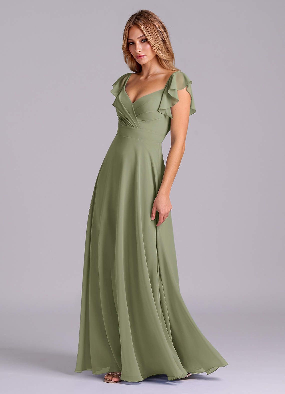 Azazie Leilani Bridesmaid Dresses Pistachio A-Line Pleated Chiffon Dress image3