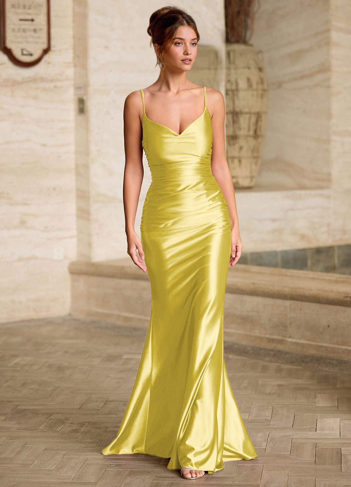 lemon prom dress Mermaid Spaghetti Straps Lavender Lace Long Prom Dresses with Appliques, Lemon / 10