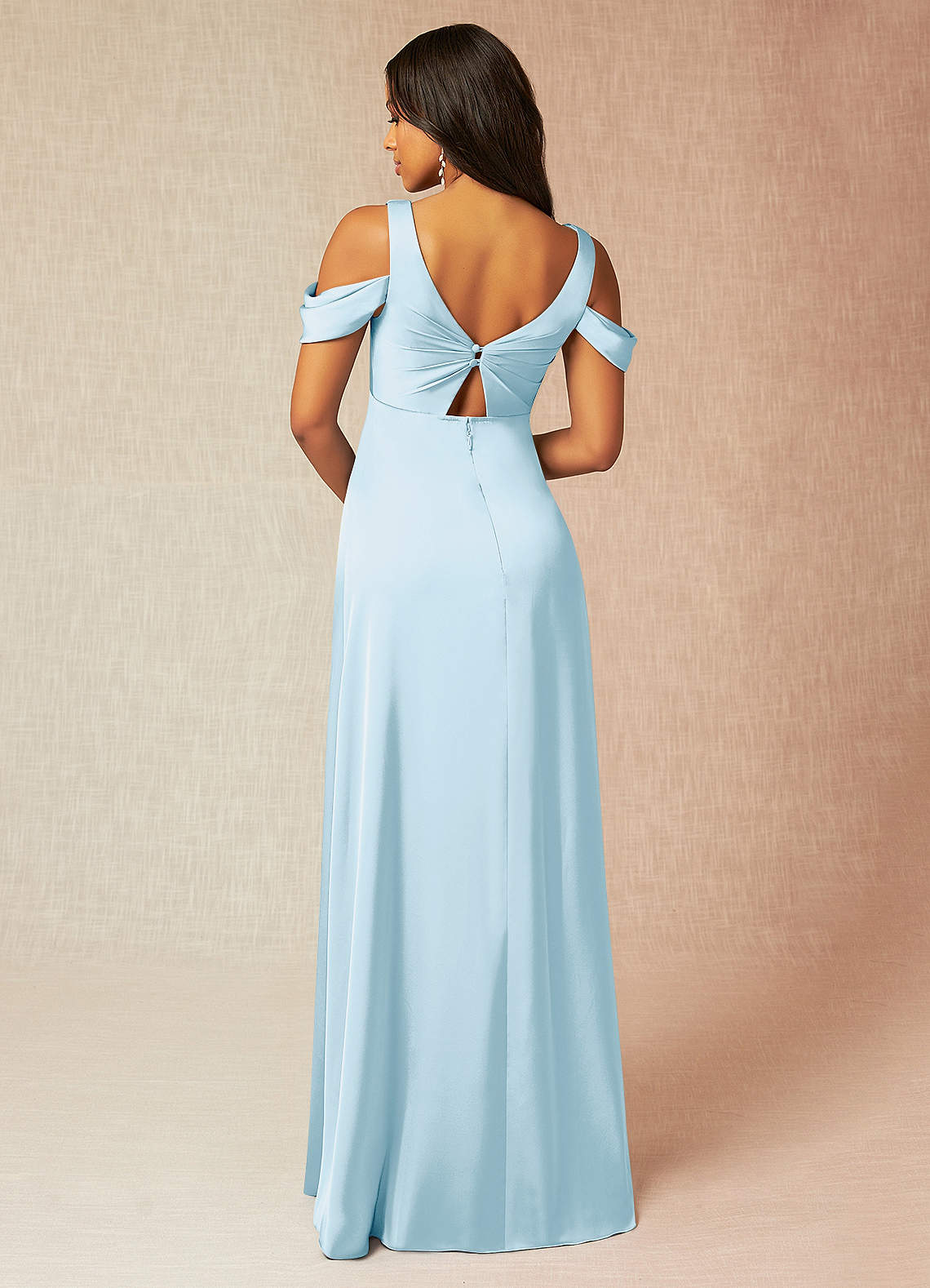 Azazie Rhea Maternity Bridesmaid Dresses A-Line Off-The-Shouler Pleated Stretch Satin Floor-Length Dress image1