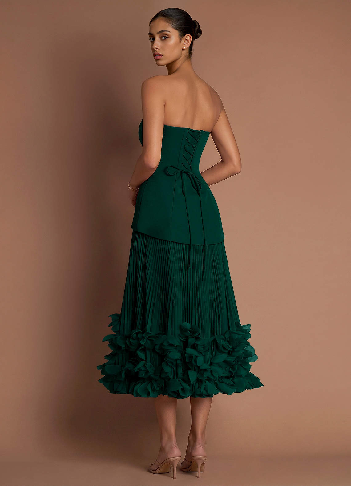forest green tea length dress Azazie Midi Dresses A-Line Wedding Guest Formal Semi-Formal Dresses Straight 3D Flowers 58047