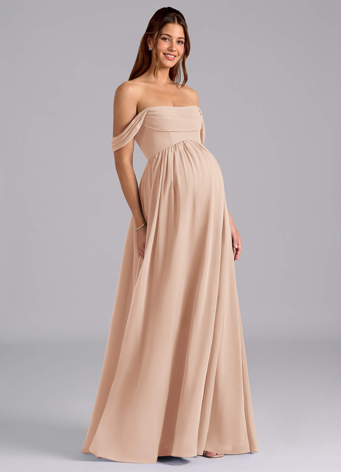 Azazie Saige Abiti da damigella d'onore premaman Abito A-Line Plissettato Chiffon Floor-Length image1