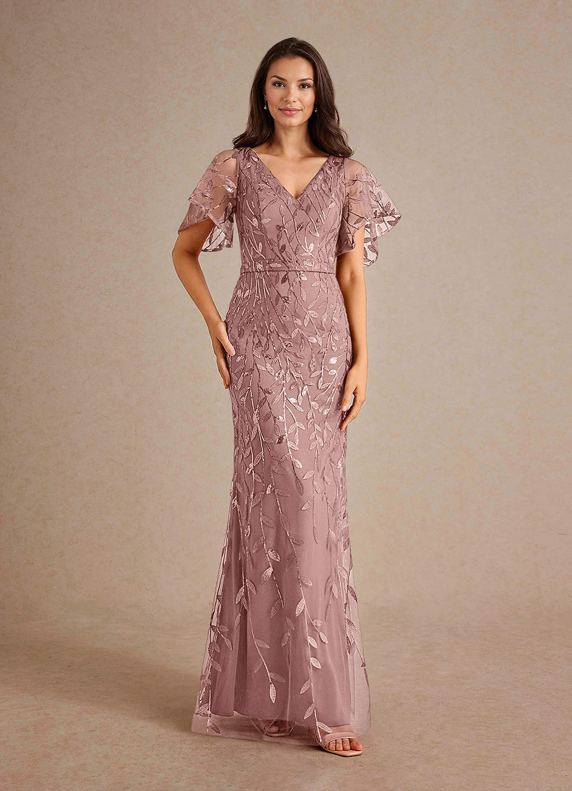 Azazie Milan Mother of the Bride Dresses Dusty Rose Sheath Sequins Dress image1